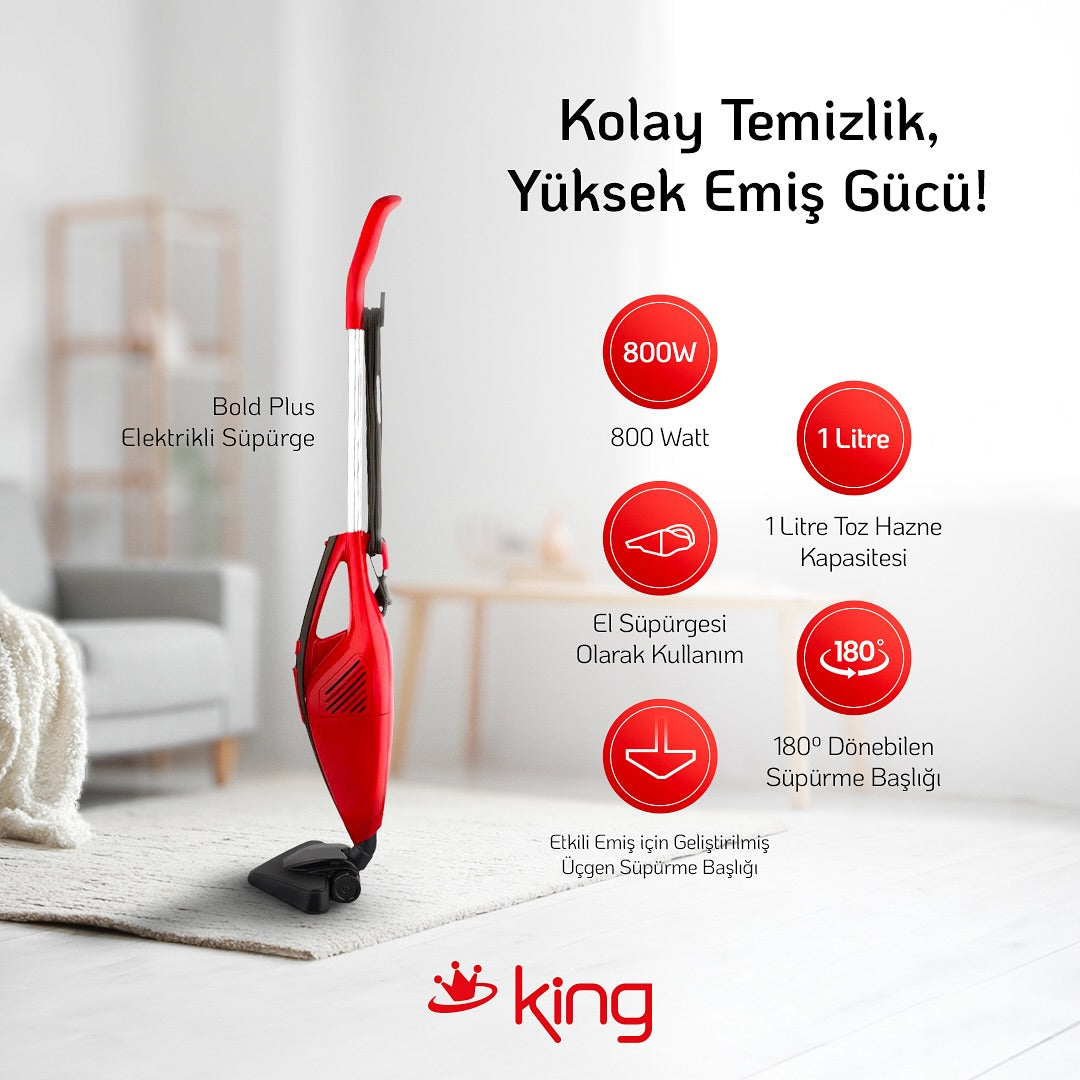K368P Bold Plus Elektrikli Süpürge-Kırmızı - King Küçük Ev Aletleri