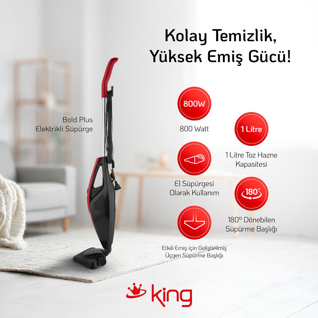 KING BOLD PLUS K-368P SİYAH-BORDO DIK SUPURGE
