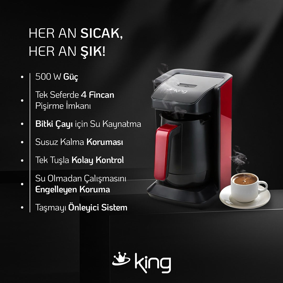 K601 Mojjo Türk Kahve Makinesi - Kırmızı - King Küçük Ev Aletleri