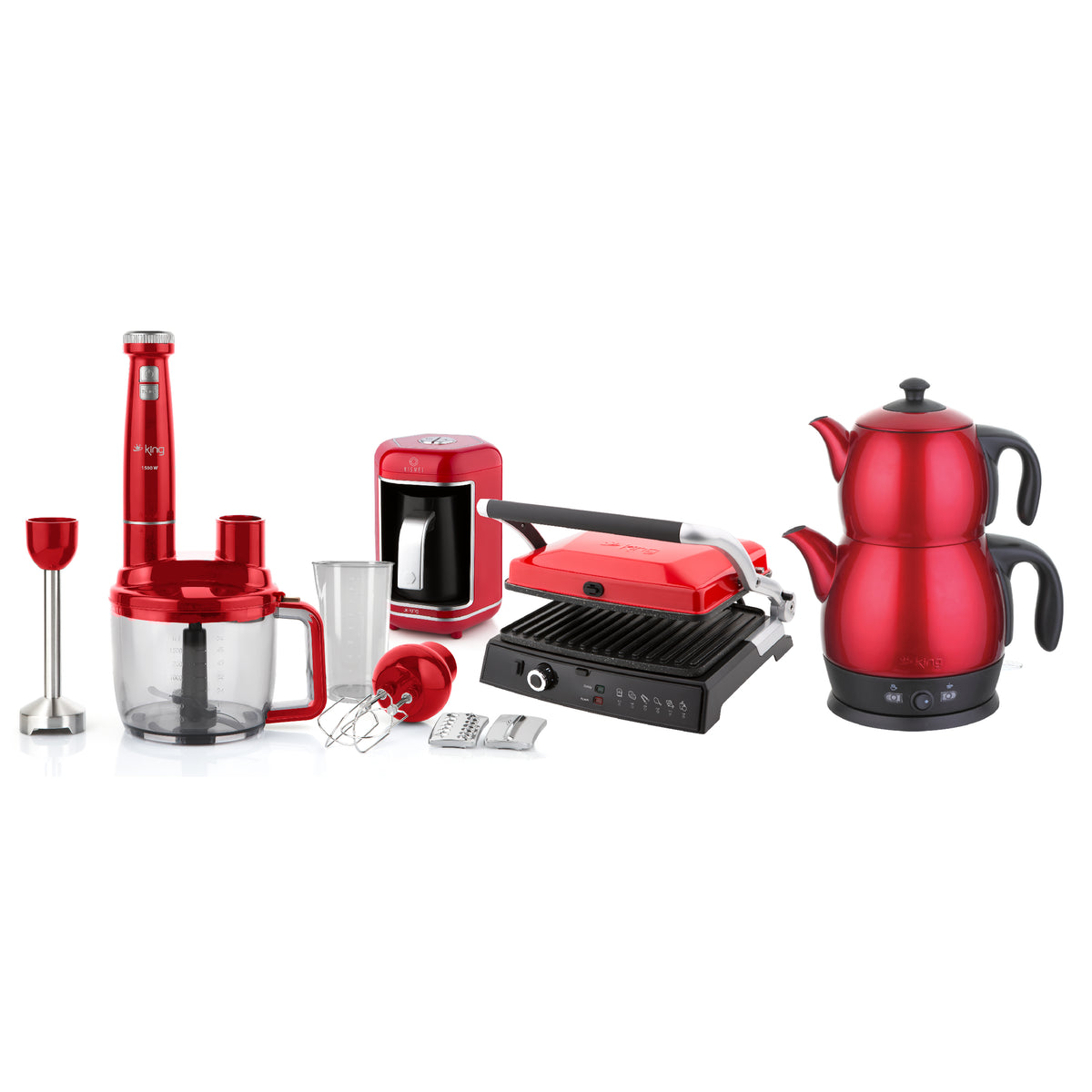 Kırmızı Elegance Pro Çeyiz Paketi (K605+K462R+P315R+KKB973) - King Küçük Ev Aletleri