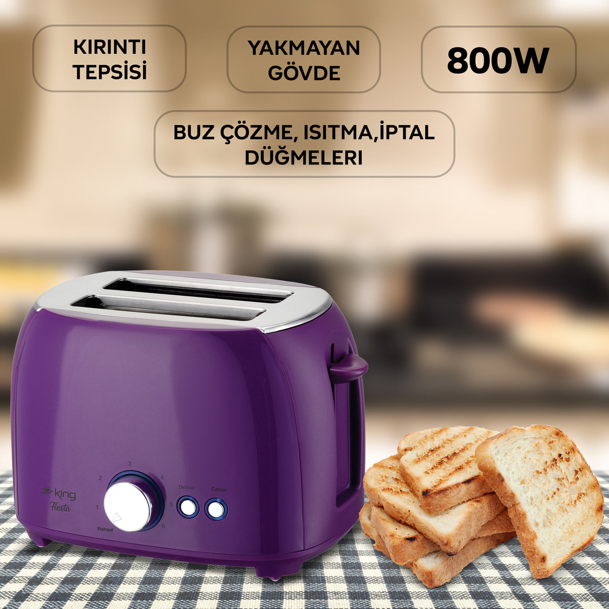 K2178 Fiesta Ekmek Kızartma Makinesi - Mor - King Küçük Ev Aletleri
