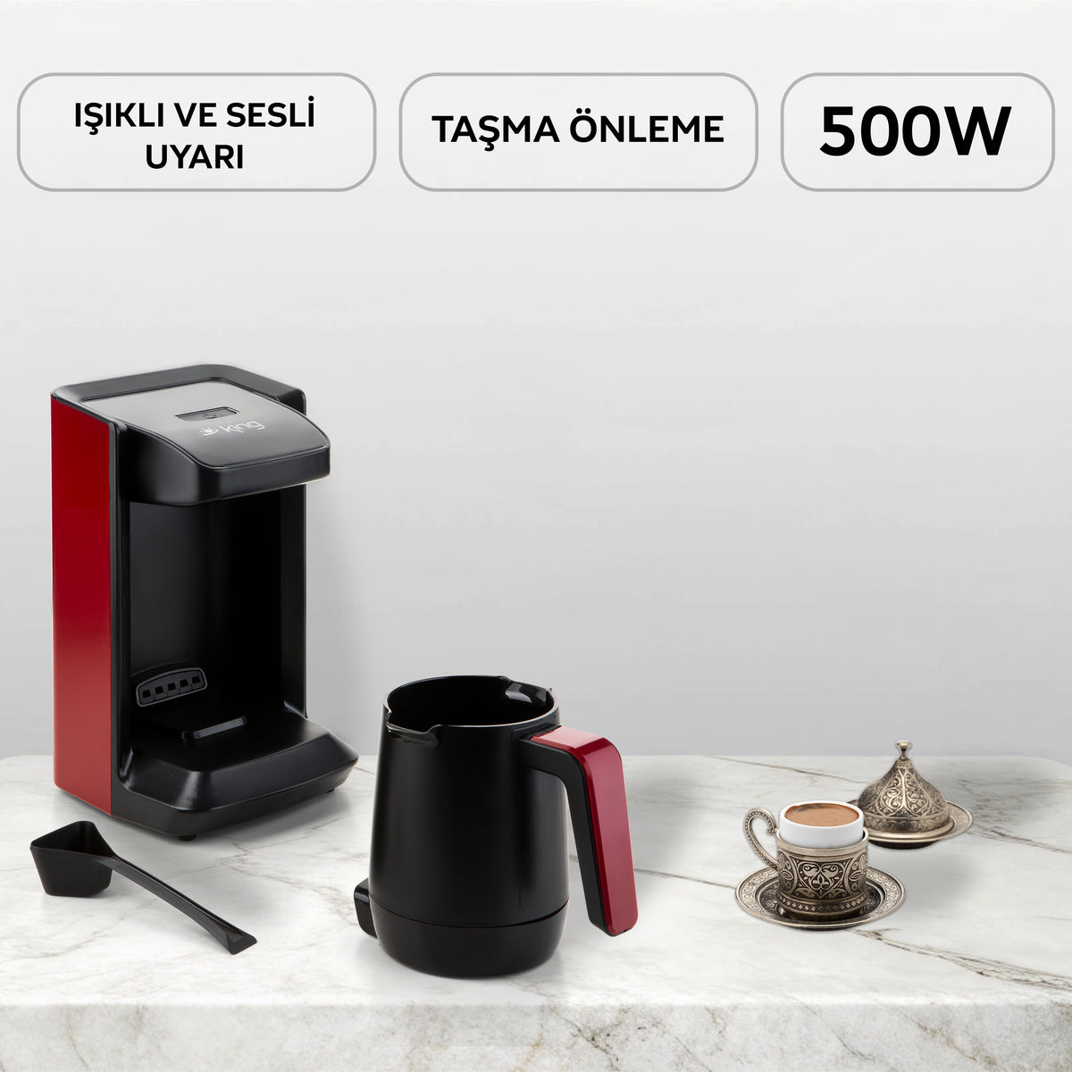 K601 Mojjo Türk Kahve Makinesi - Kırmızı - King Küçük Ev Aletleri
