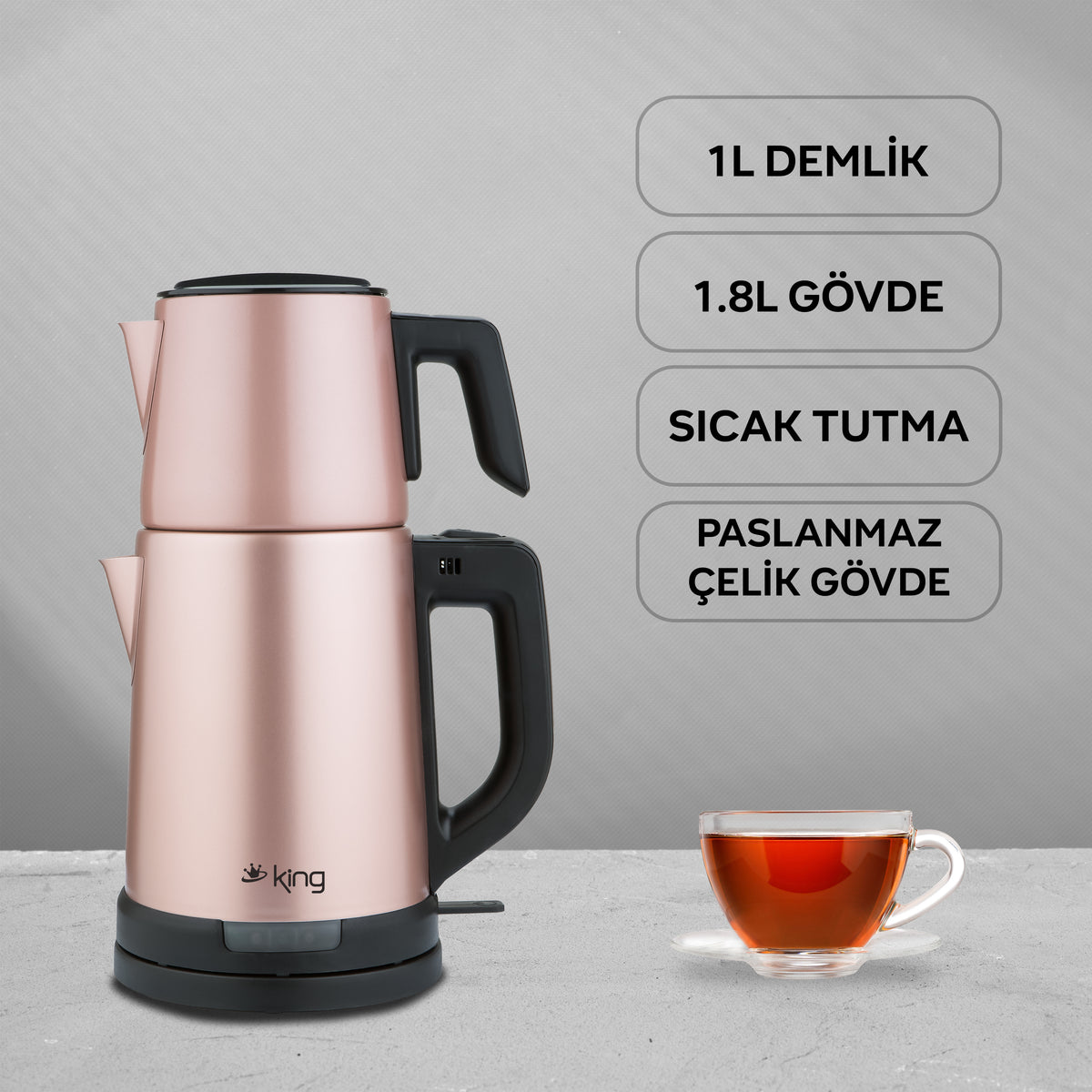 KCM331 TeaPro Inox Çay Makinesi - Rose - King Küçük Ev Aletleri