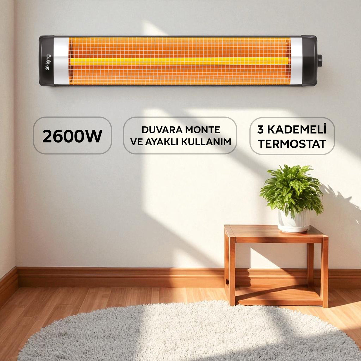KI6275 Warmer 2600W Duvar Tipi Isıtıcı - King Küçük Ev Aletleri