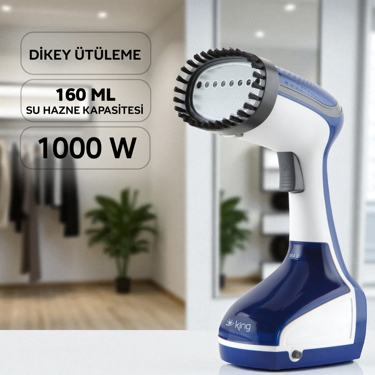 KKG801 Aura Buharlı Kırışıklık Giderici Ütü - Mavi - King Küçük Ev Aletleri