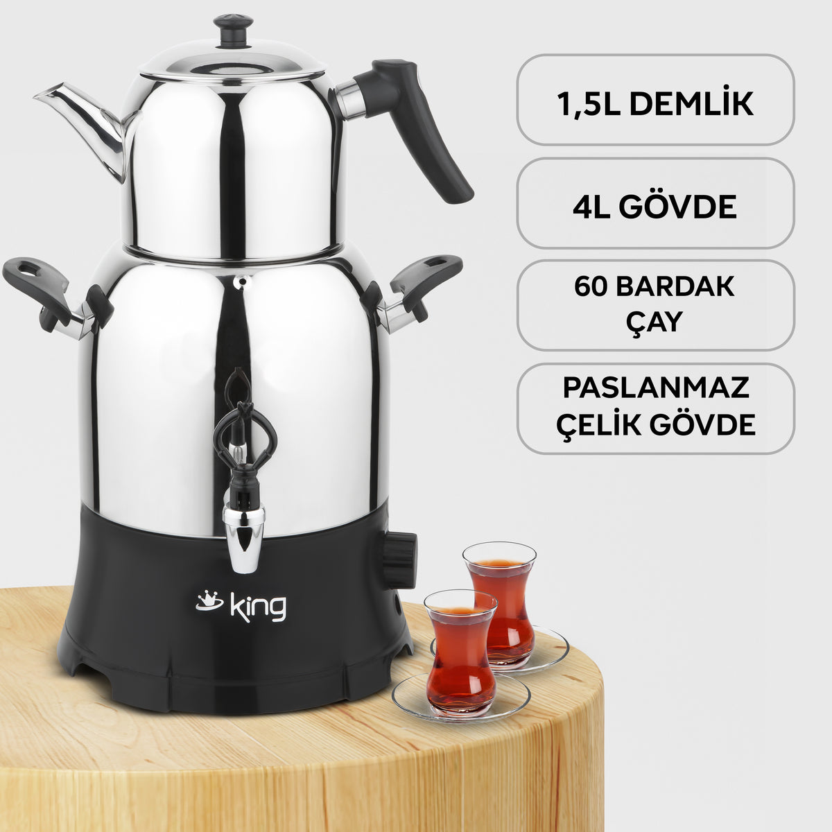 KS8612 Nekide Çelik Semaver - King Küçük Ev Aletleri