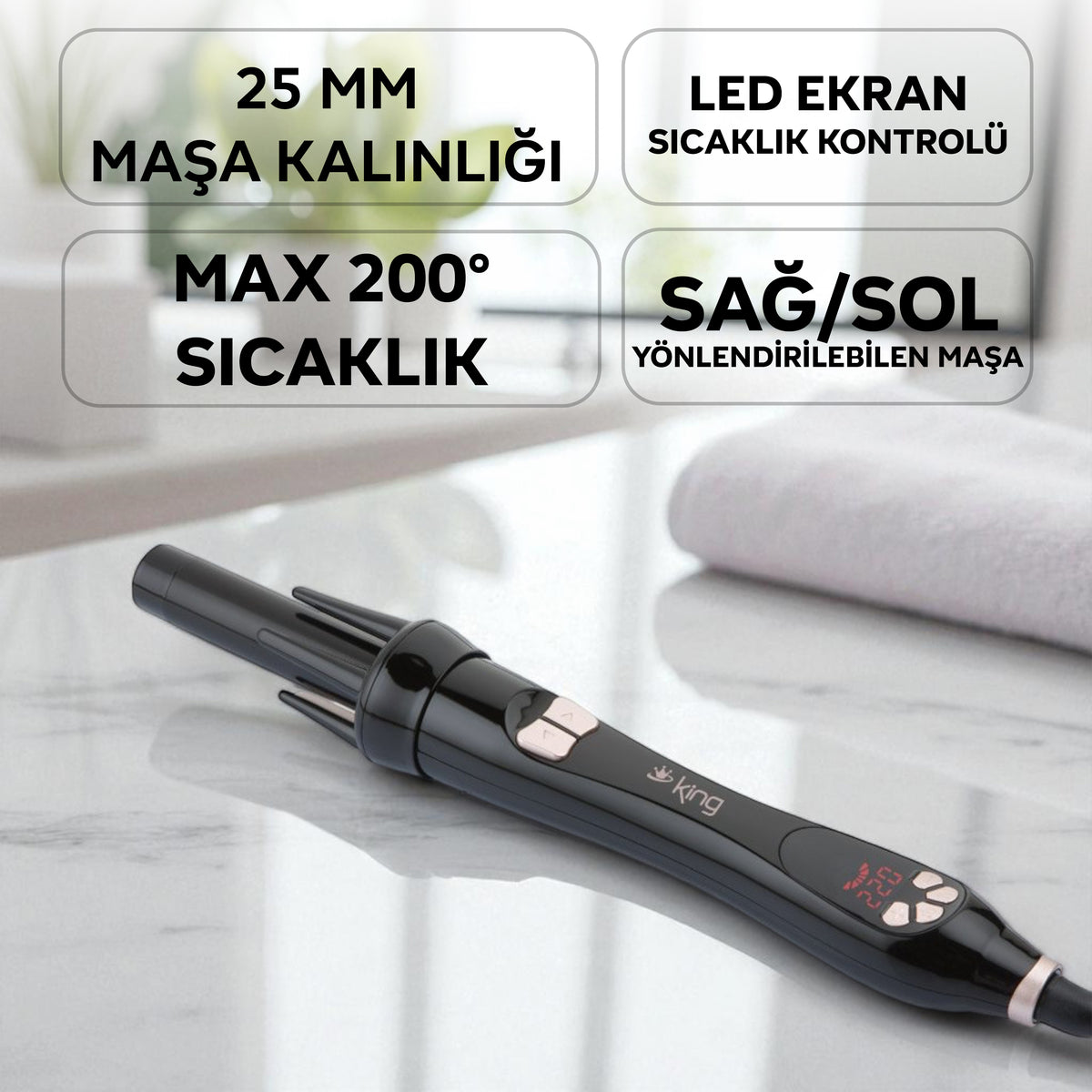 KSM928 Elsa Otomatik Saç Maşası - King Küçük Ev Aletleri