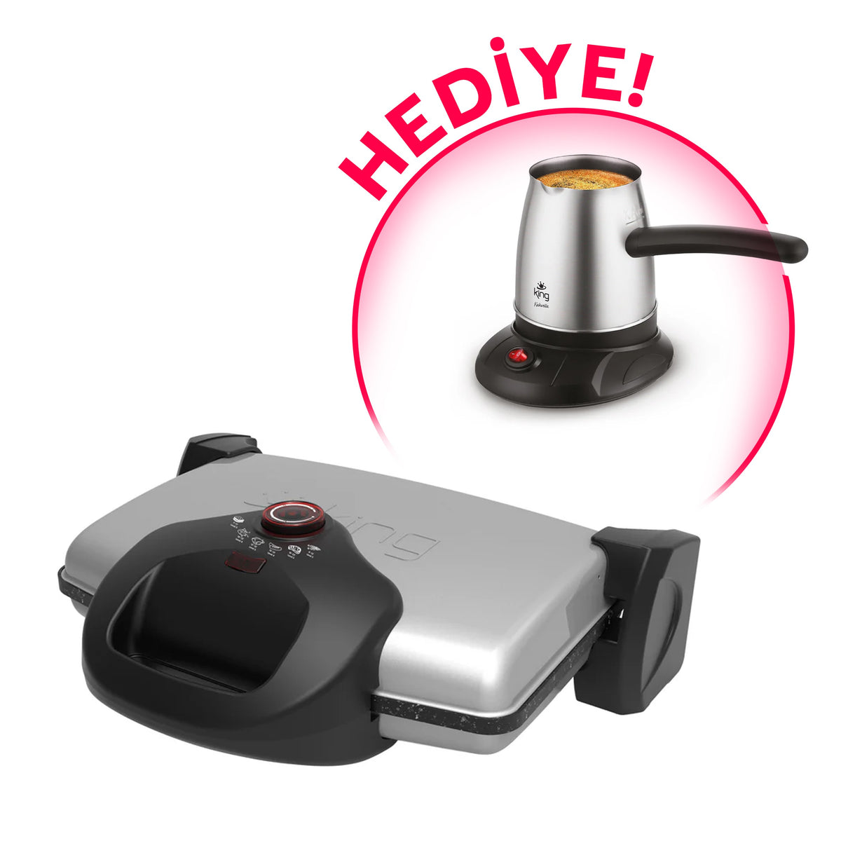 CN-P637Y Grillmax Izgara Ve Tost Makinesi-Gümüş +HEDİYE K3109 Kahvella Türk Kahve Makinesi