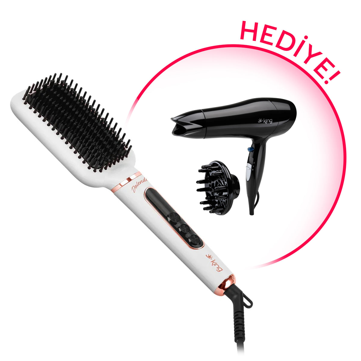 Dolendo KSS1202 Saç Düzleştirici Fırça +K428 Adora Saç Kurutma Makinesi