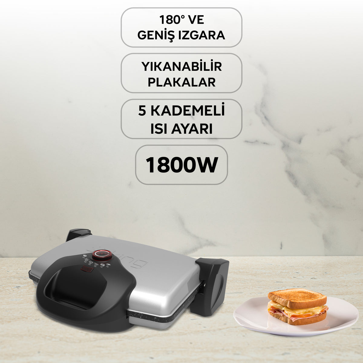 CN-P637Y Grillmax Izgara Ve Tost Makinesi-Gümüş