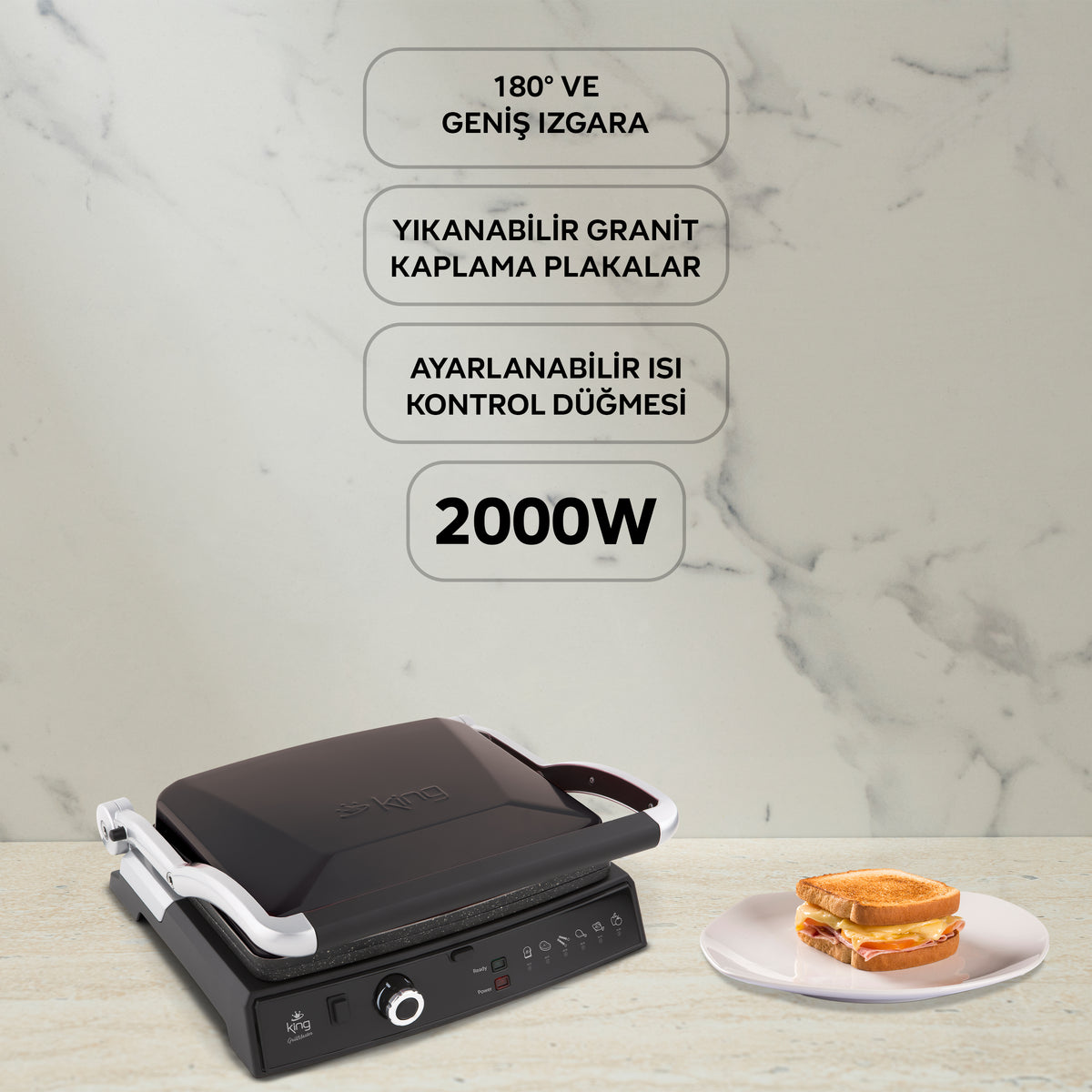 K-462S Grill Master Siyah Izgara ve Tost Makinesi yan görünüm