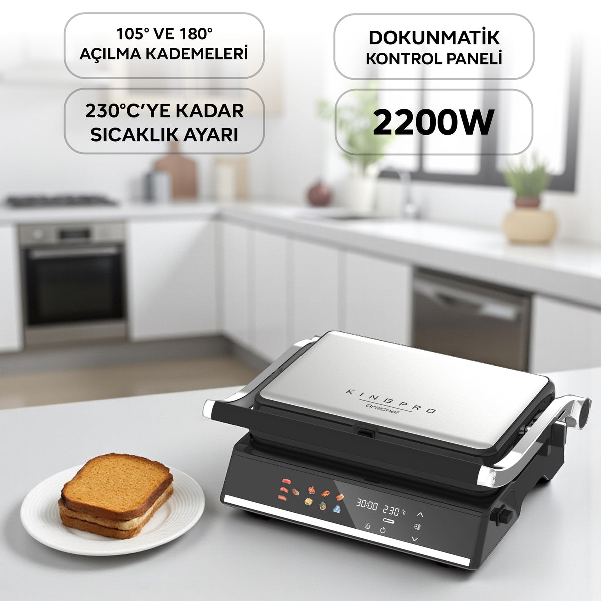 K471 Grillchef tost makinesi geniş yapışmaz ızgara plakaları