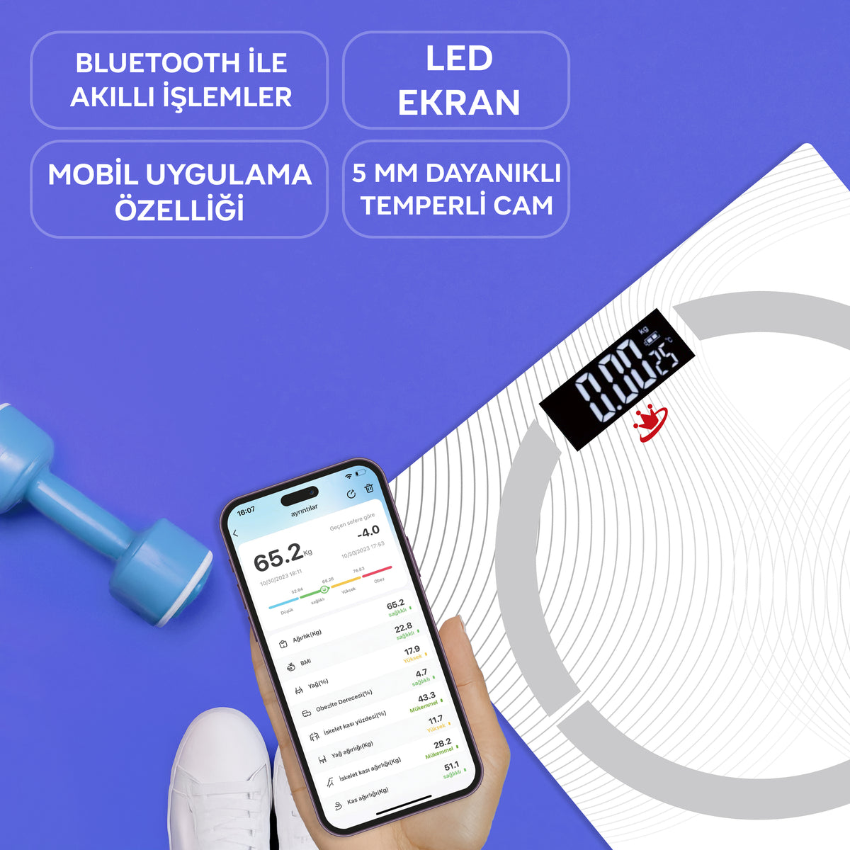 KBB848 Naturafit akıllı baskül yağ kas ve kilo ölçüm özellikli