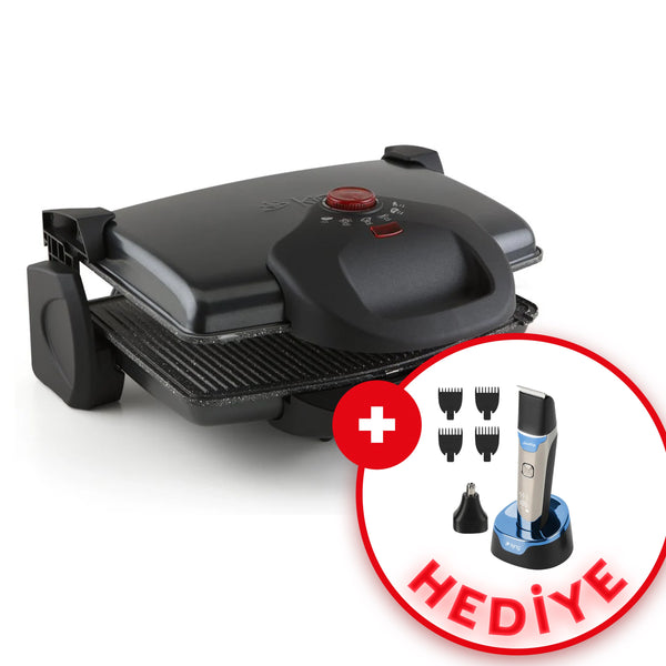 KING P637Y GRİLLMAX IZGARA VE TOST MAKİNESİ (SİYAH) ALANA KSM777 TIRAŞ MAKİNESİ HEDİYE (TAKIM)