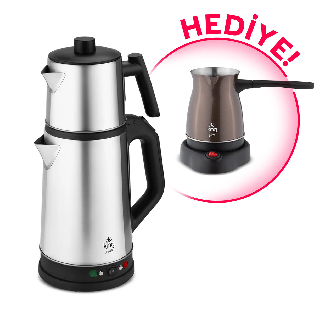 CN-K736 ARVELLA ÇAY MAKİNESİ+HEDİYE  KING VELTO K3501 TÜRK KAHVE MAKİNESİ