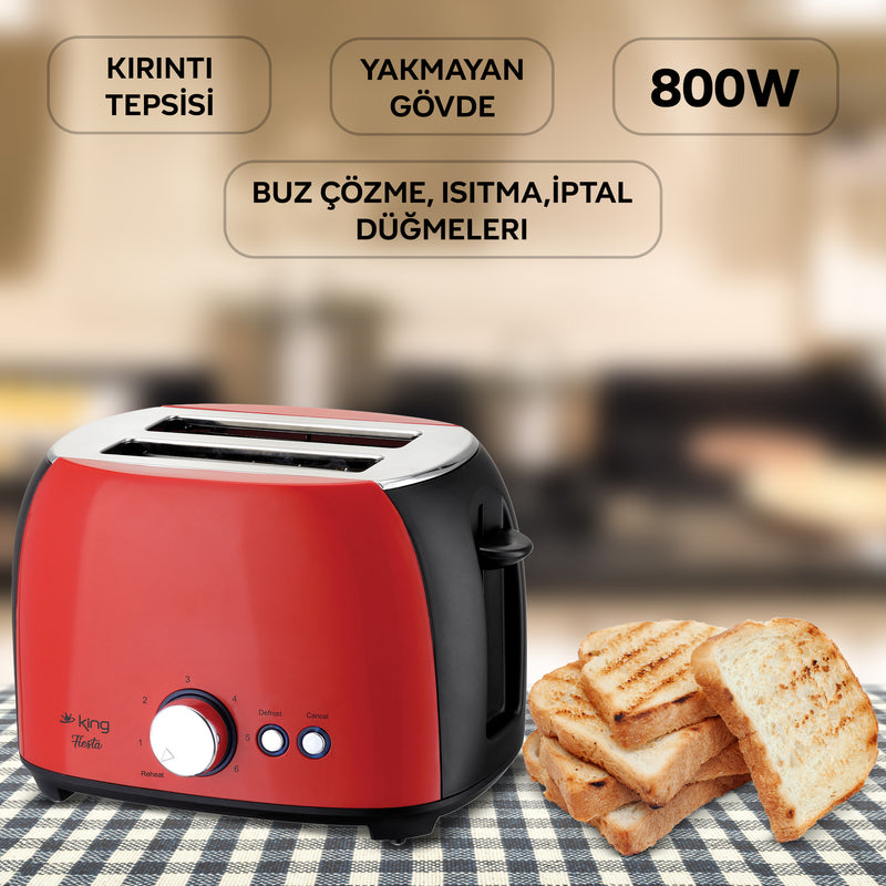 K2178 Fiesta Ekmek Kızartma Makinesi - Kırmızı - King Küçük Ev Aletleri