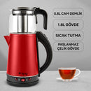 K325 Cam Demlikli Çay Makinesi - Kırmızı - King Küçük Ev Aletleri