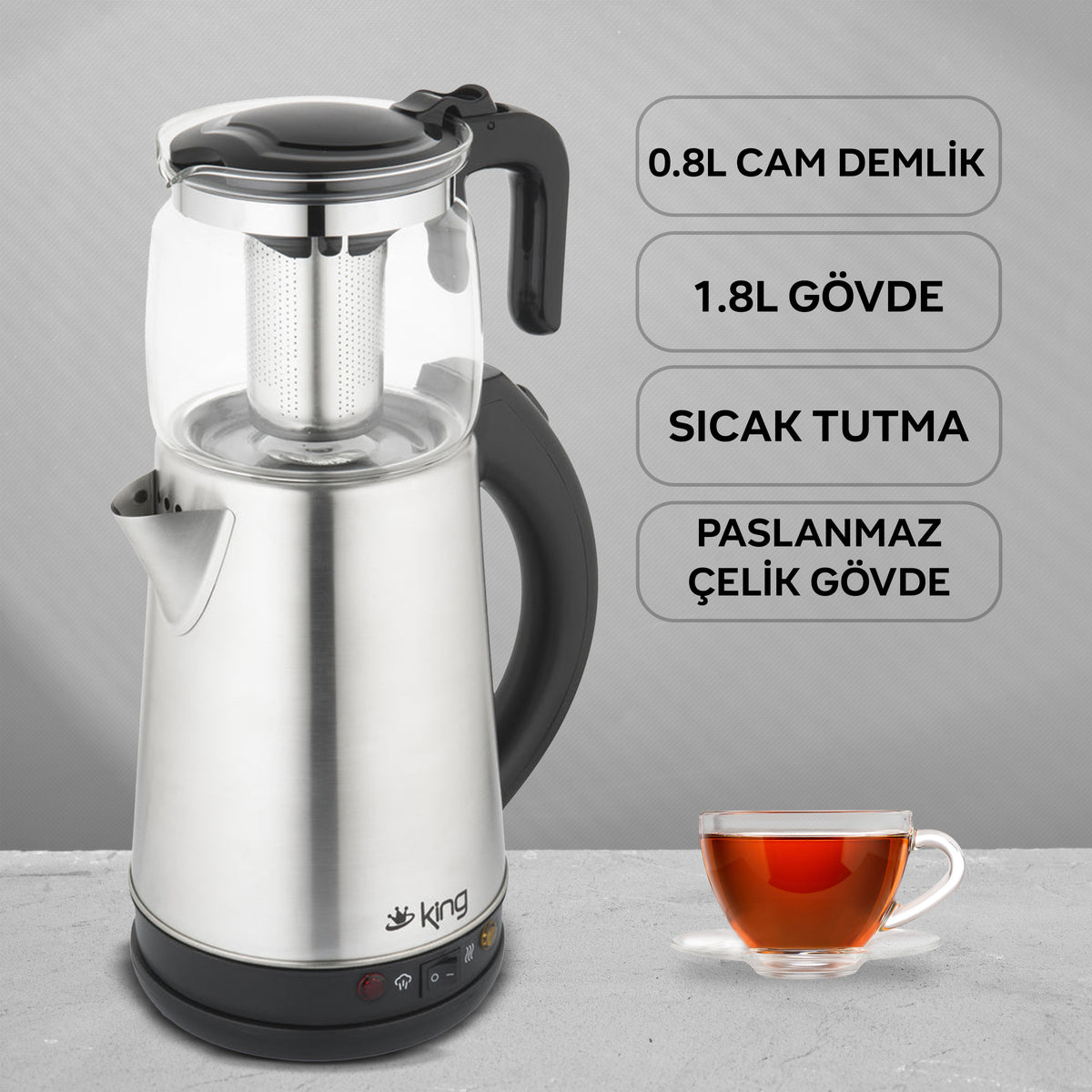 K326 Cam Demlikli Çay Makinesi - King Küçük Ev Aletleri