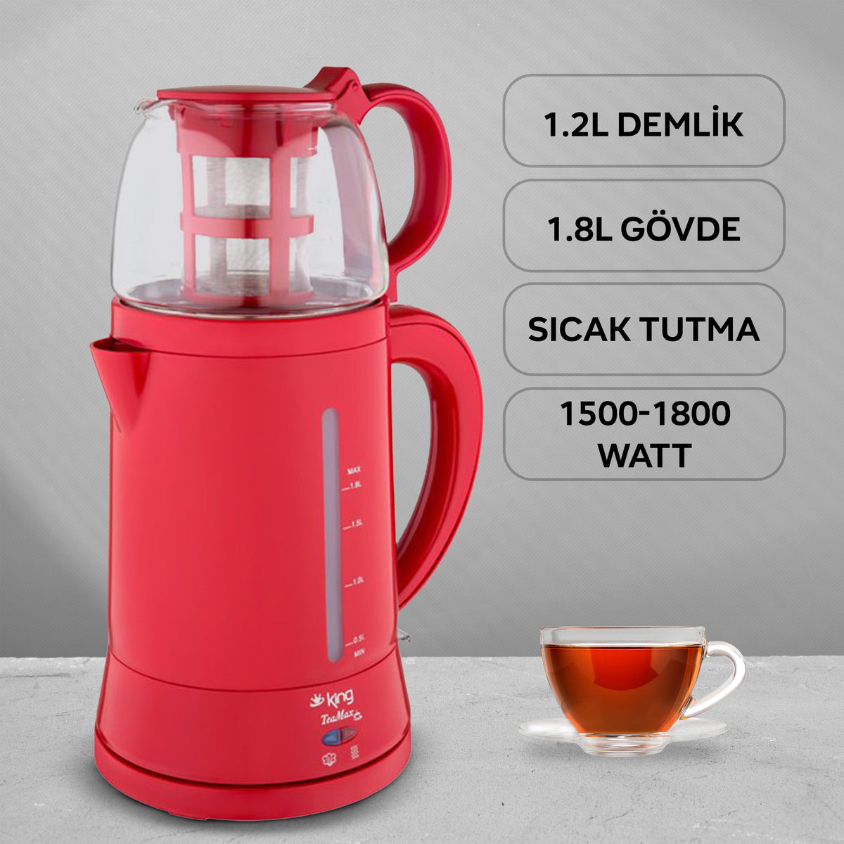 K8500 TeaMax Çay Makinesi - Kırmızı - King Küçük Ev Aletleri