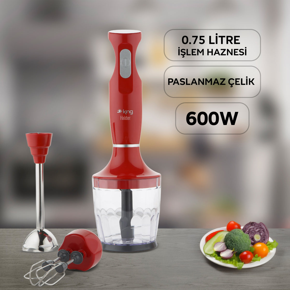 KBS981 Halden Blender Set - Kırmızı 600 Watt