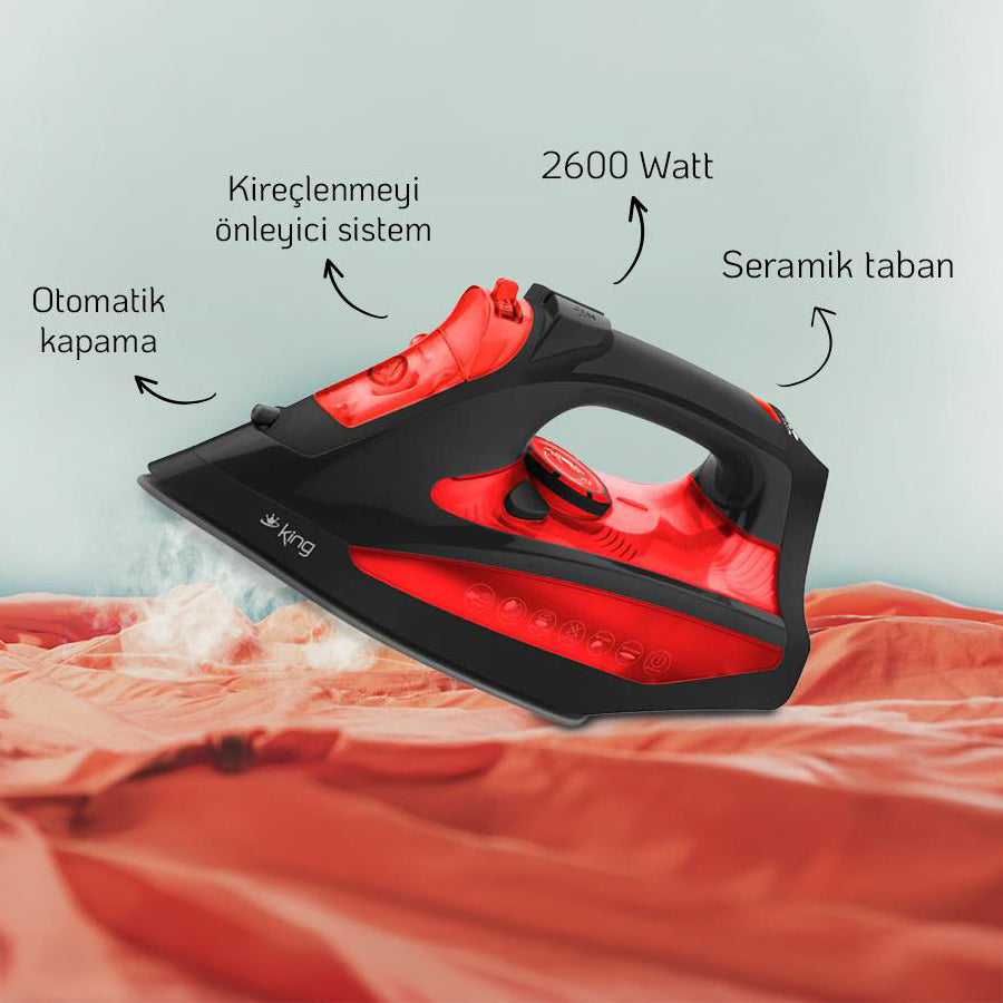 KBÜ703 Osborn Otomatik Buharlı Ütü - Kırmızı - King Küçük Ev Aletleri