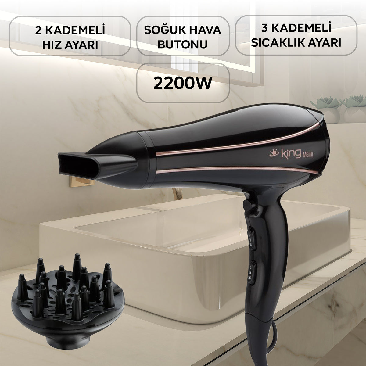 KSK434 Malin Saç Kurutma Makinesi - Siyah - King Küçük Ev Aletleri