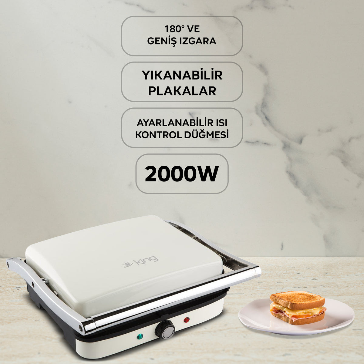 KTM647 Melrose Bej Tost Makinesi 2000 Watt