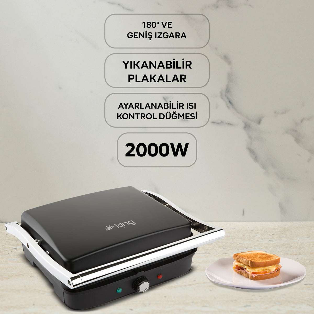 KTM647 Melrose Tost Makinesi - Siyah 2000 Watt