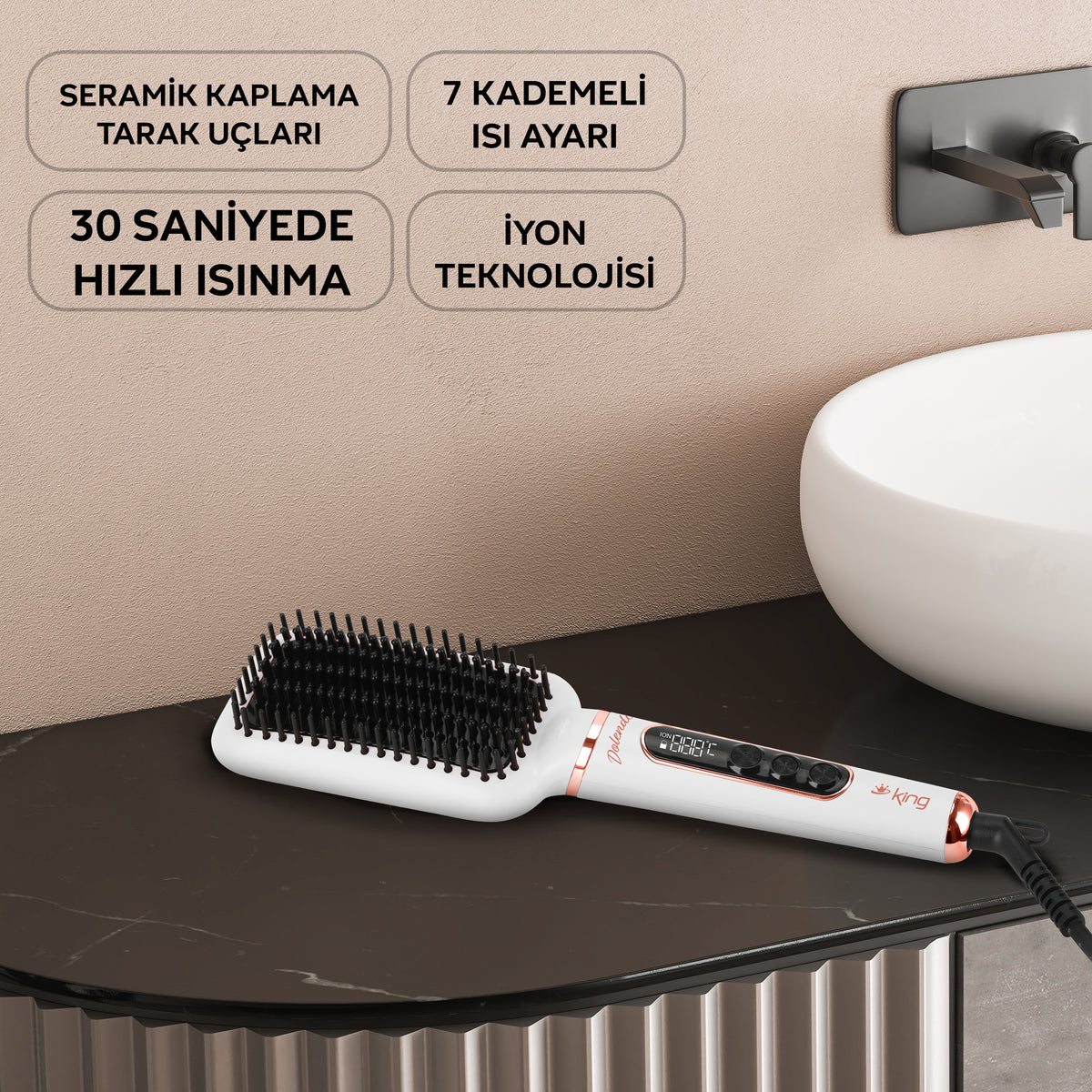 KSS1202 Dolendo  Saç Düzleştirici Fırça - King Küçük Ev Aletleri