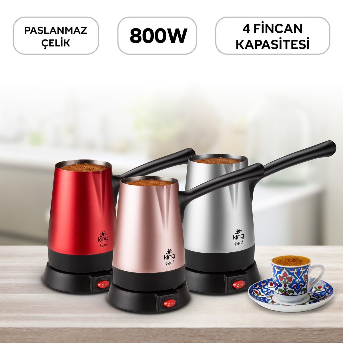 K449 Fasıl Kahve Makinesi-Rose Gold | 800W Çelik Cezve