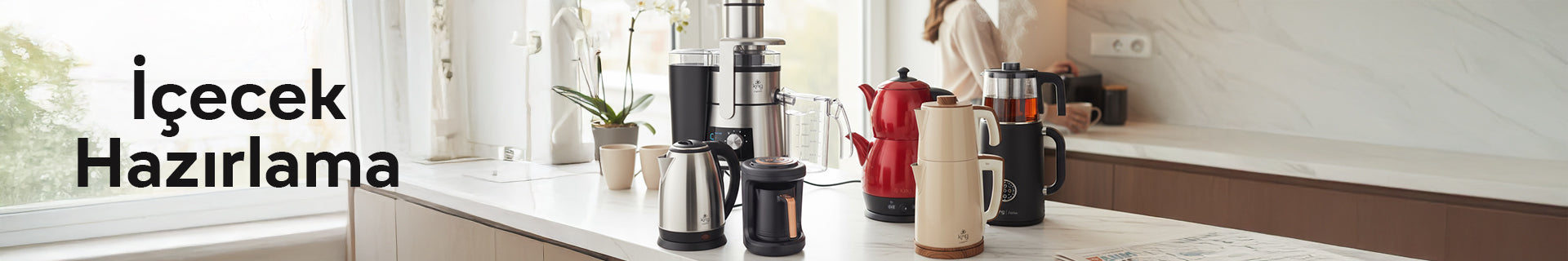 King markalı içecek hazırlama ürünleri koleksiyonu banner – blender, smoothie makinesi ve meyve sıkacağı modelleri