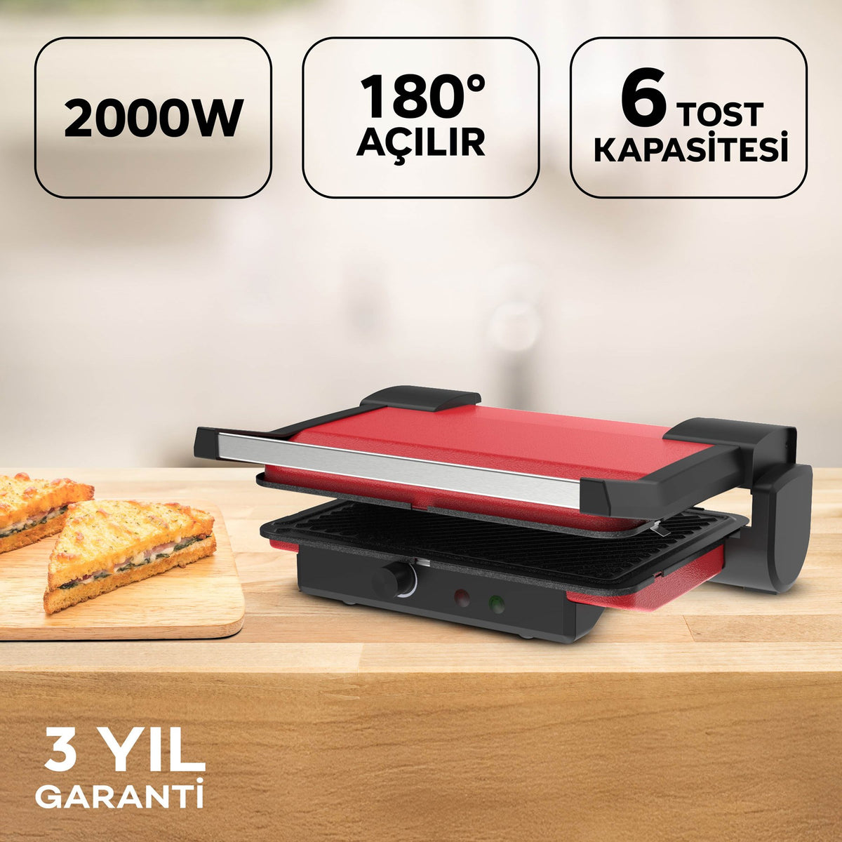 K459 Arte Plus Tost Makinesi-Kırmızı
