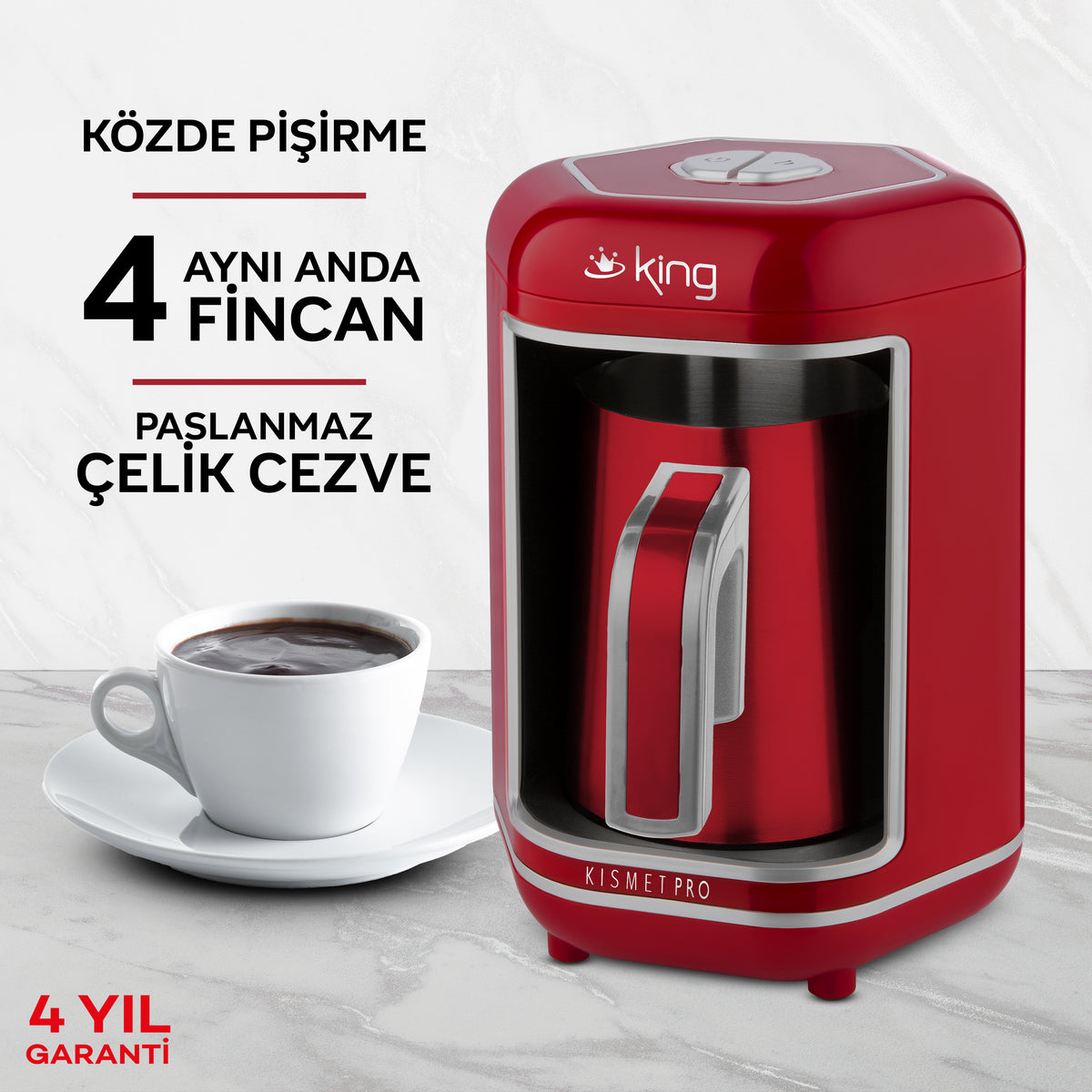 K607 Kısmet Pro Türk Kahve Makinesi - Kırmızı