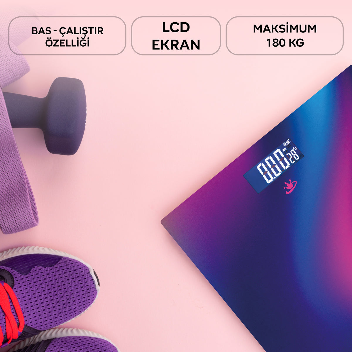 KBB84 Calora dijital banyo baskülü LCD ekran ve net kilo göstergesi
