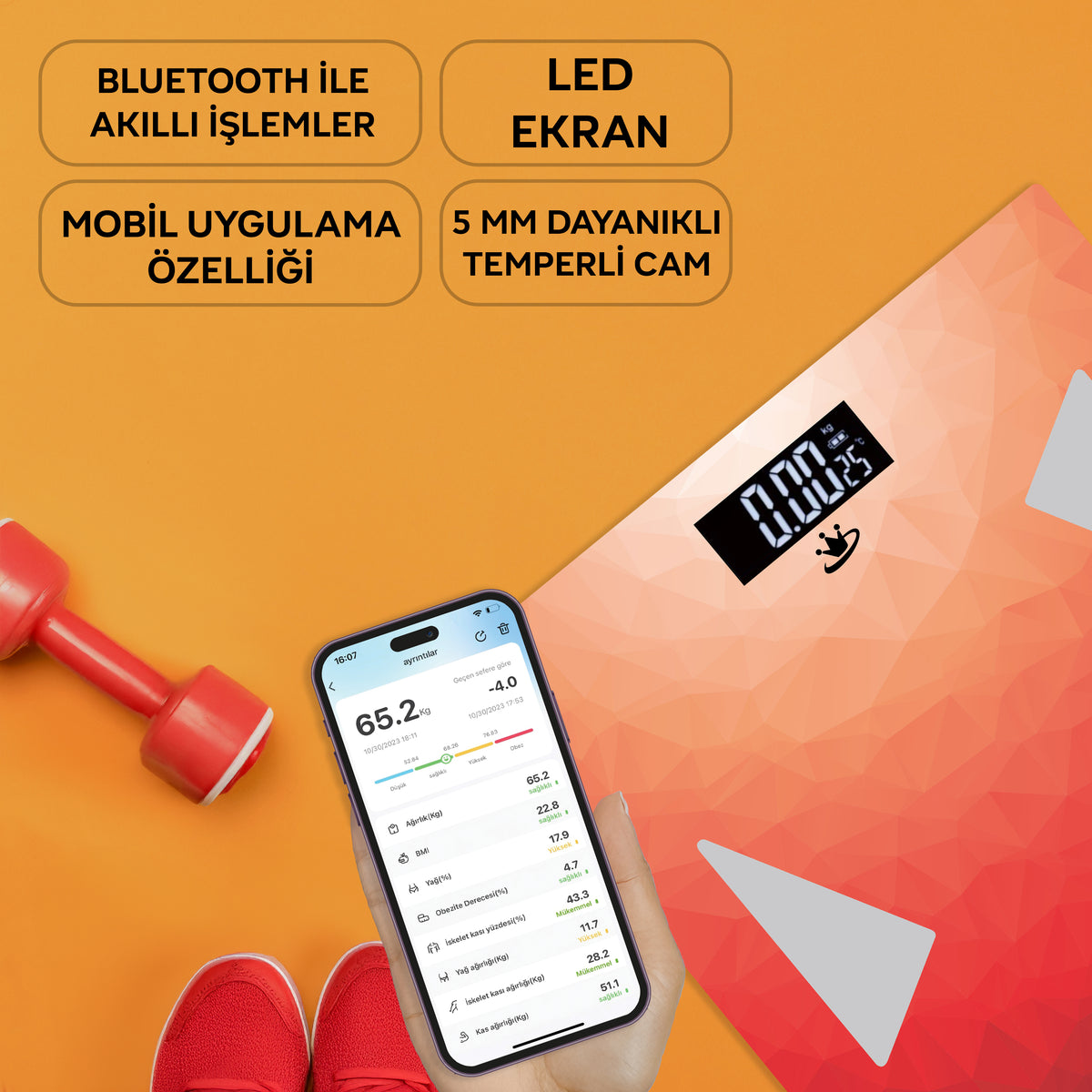 KBB849 Şita akıllı banyo baskülü dijital ekran detay görünümü
