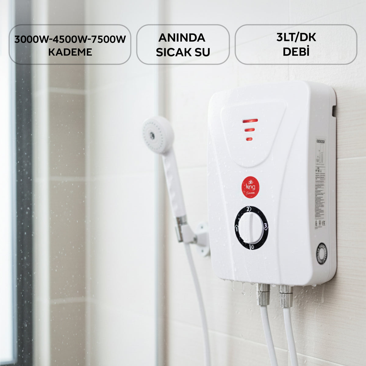 KING ERMAN K7101 Elektrikli Şofben yan görünüm