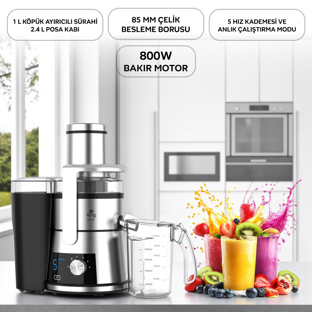 KKM1173 Frezzio Katı Meyve Sıkacağı | 800W Paslanmaz Çelik