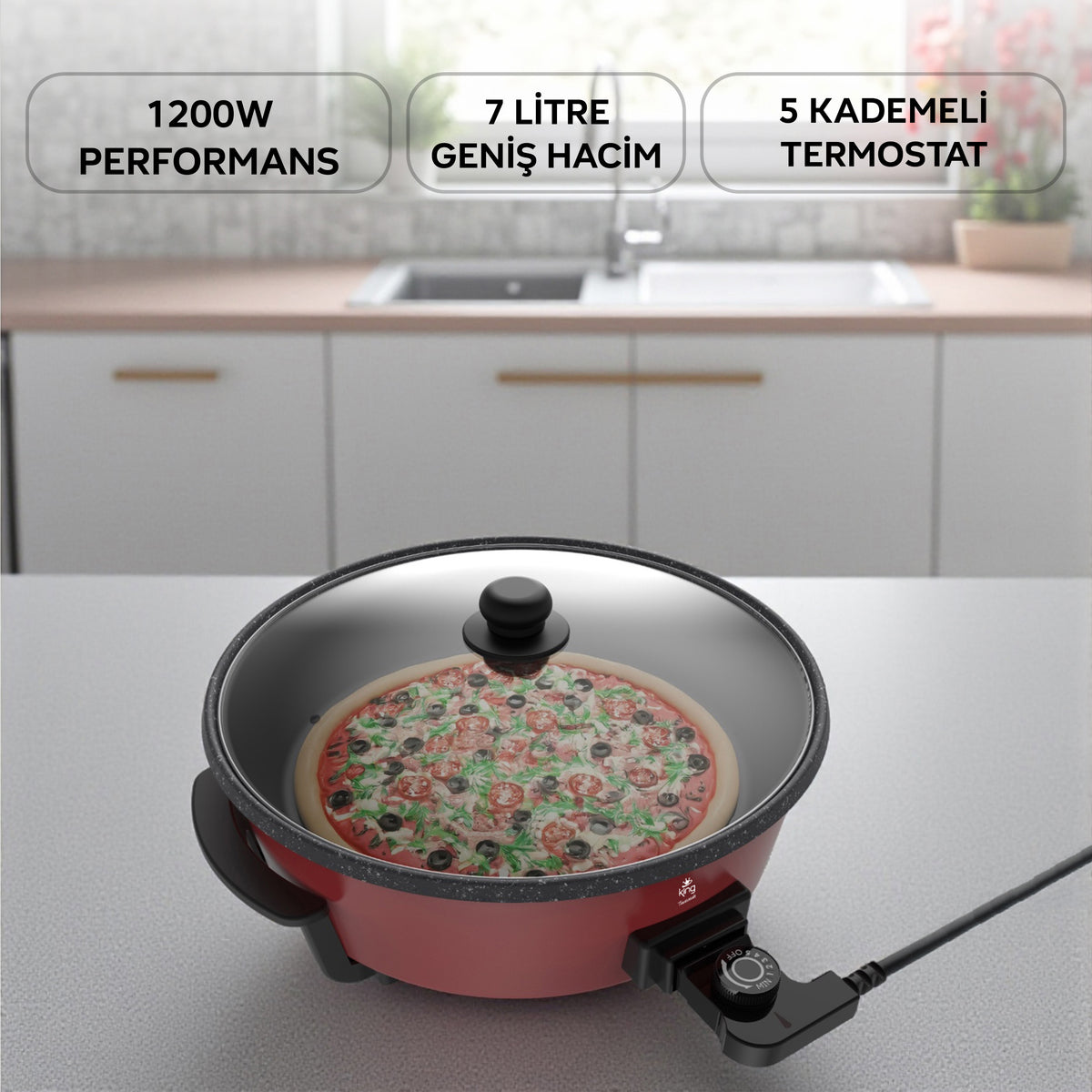Tavazade K2101 çok amaçlı pizza tava kırmızı yan tasarım detayı